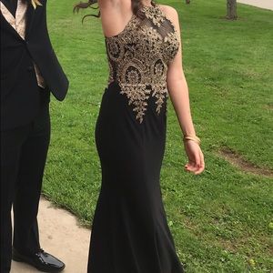 Black and gold prom dress